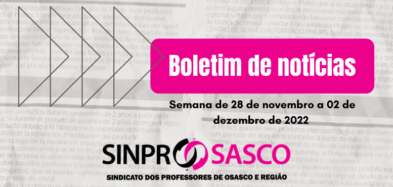 Boletim de notícias | Semana de 28 de novembro a 02 de dezembro