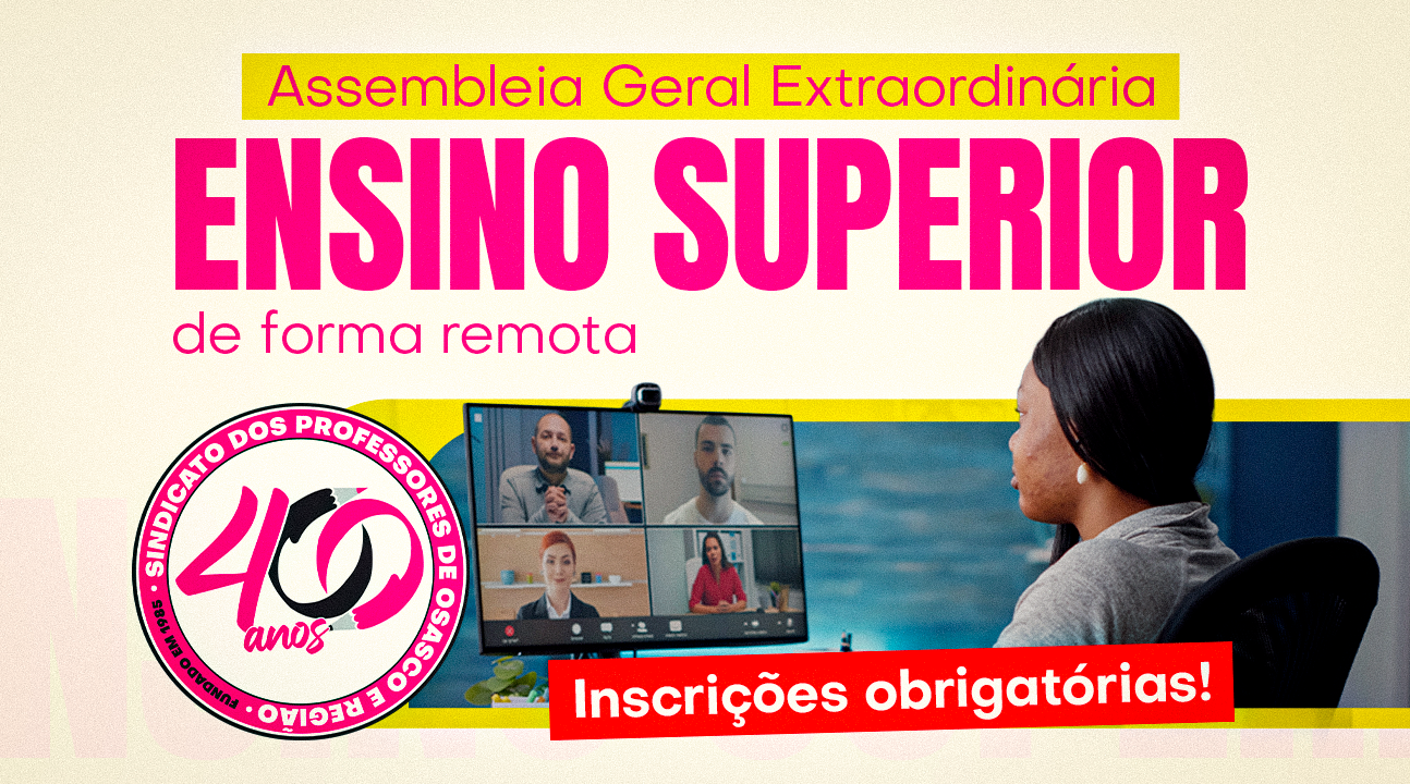 SINPROSASCO convoca Professores do Ensino Superior para participarem de assembleia ONLINE, dia 3 agosto, às 14 horas. Inscrição obrigatória pelo Zoom